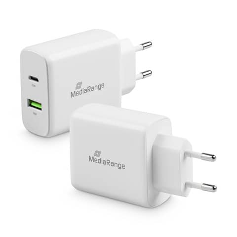 Caricabatterie rapido 43W con uscita USB-A e USB-C Media Range bianco MRMA113